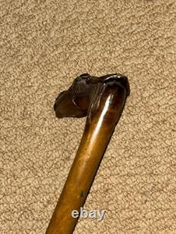 Antique Olive Wood Greek Kepkypa Corfu Walking Stick Hand-Carved Horse Handle