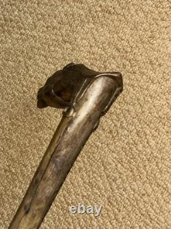 Antique Olive Wood Greek Kepkypa Corfu Walking Stick Hand-Carved Horse Handle