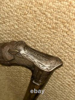 Antique Olive Wood Greek Kepkypa Corfu Walking Stick Hand-Carved Horse Handle