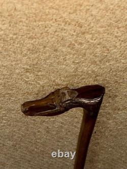 Antique Olive Wood Greek Kepkypa Corfu Walking Stick Hand-Carved Horse Handle