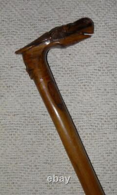 Antique Olive Wood Greek Kepkypa Corfu Walking Stick Hand-Carved Man / Horse