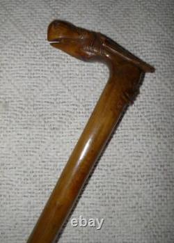 Antique Olive Wood Greek Kepkypa Corfu Walking Stick Hand-Carved Man / Horse