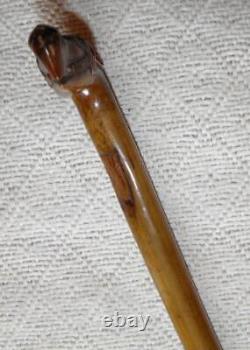 Antique Olive Wood Greek Kepkypa Corfu Walking Stick Hand-Carved Man / Horse