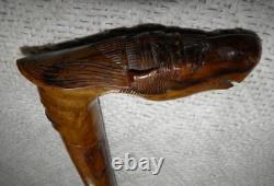 Antique Olive Wood Greek Kepkypa Corfu Walking Stick Hand-Carved Man / Horse