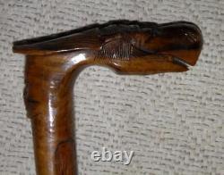 Antique Olive Wood Greek Kepkypa Corfu Walking Stick Hand-Carved Man / Horse