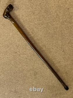 Antique Olive Wood Greek Kepkypa Walking Stick Cane Hand-Carved Fist & Man