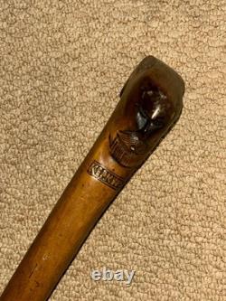 Antique Olive Wood Greek Kepkypa Walking Stick Cane Hand-Carved Fist & Man