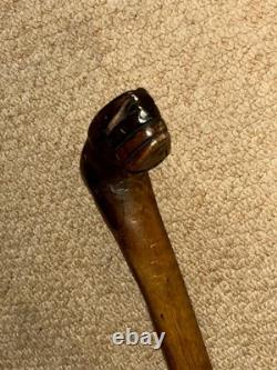 Antique Olive Wood Greek Kepkypa Walking Stick Cane Hand-Carved Fist & Man