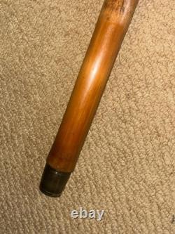 Antique Oriental Chinese Bamboo Walking Stick Laughing Buddha Top & Carved Shaft