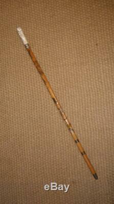 Antique Oriental Themed Bamboo Walking Cane With Hand Carved Chinese Top & Shaft