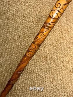Antique Oriental Walking Stick Cane Crook Handle & Hand-Carved Dragon Shaft