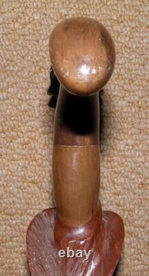 Antique Oriental Walking Stick / Cane Fritz Handle Hand Carved Dog & Man Head