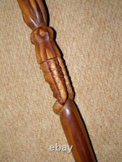 Antique Ovangkol Tribal African Walking Stick With Hand-Carved Faces Shaft 80cm