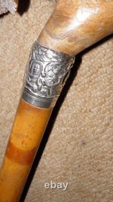 Antique Pair of Carved Lizard Walking Sticks Repousse Burmese Silver Collars