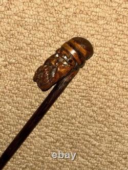 Antique Partridge Wood Petite Walking Stick Cane Hand-Carved Bearded Man Top