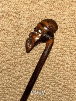 Antique Partridge Wood Petite Walking Stick Cane Hand-Carved Bearded Man Top