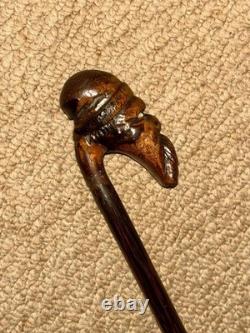 Antique Partridge Wood Petite Walking Stick Cane Hand-Carved Bearded Man Top