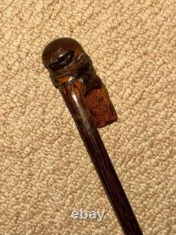 Antique Partridge Wood Petite Walking Stick Cane Hand-Carved Bearded Man Top