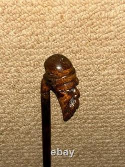 Antique Partridge Wood Petite Walking Stick Cane Hand-Carved Bearded Man Top