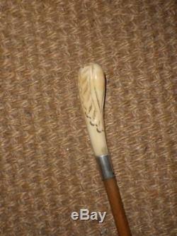 Antique Petite Ladies Dress Cane With Hand Carved Handle 82cm
