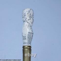 Antique Phrenology Head Scrimshaw Cane Walking Stick Victorian Carved Bone