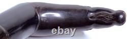 Antique Polished Carved Rams Head Horn Handle Stacked Shaft Walking Stick Cane