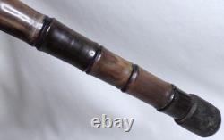 Antique Polished Carved Rams Head Horn Handle Stacked Shaft Walking Stick Cane