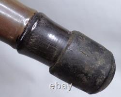 Antique Polished Carved Rams Head Horn Handle Stacked Shaft Walking Stick Cane