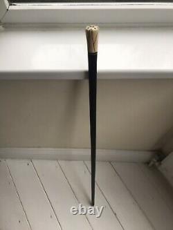 Antique Polished Ebony Bone Ivory Coloured Inlaid Gentleman's Walking Stick Cane