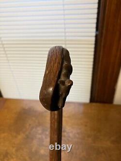 Antique Primitive Folk Art Hand Carved Wooden Fox or Wolf Cane Walking Stick