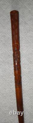 Antique Qing Dynasty Chinese Oriental Treen All Hand Carved Walking Stick / Cane