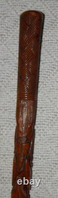 Antique Qing Dynasty Chinese Oriental Treen All Hand Carved Walking Stick / Cane