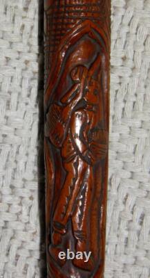 Antique Qing Dynasty Chinese Oriental Treen All Hand Carved Walking Stick / Cane