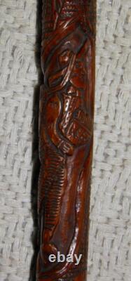 Antique Qing Dynasty Chinese Oriental Treen All Hand Carved Walking Stick / Cane