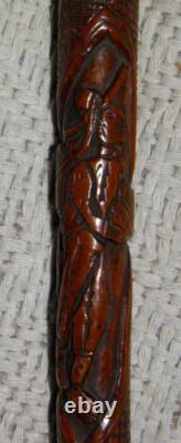 Antique Qing Dynasty Chinese Oriental Treen All Hand Carved Walking Stick / Cane
