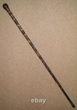 Antique Qing Dynasty Walking Stick Cane Chinese Oriental Entirely Carved Insects