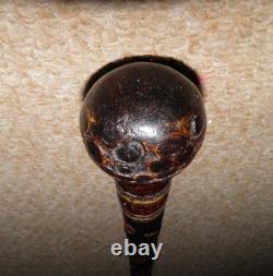 Antique Qing Dynasty Walking Stick Cane Chinese Oriental Entirely Carved Insects