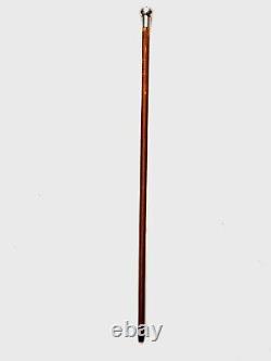 Antique-Quality Silver Ball Topped Carved Yew Wood Walking Stick-London-c1920