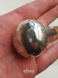 Antique-Quality Silver Ball Topped Carved Yew Wood Walking Stick-London-c1920