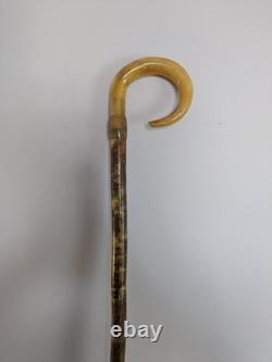 Antique Rams Horn Shepherds Crook Walking Stick Carved Handle 97cm (38.5)
