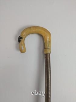 Antique Rams Horn Shepherds Crook Walking Stick Sheep Carved Handle 100cm (40)