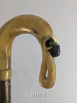 Antique Rams Horn Shepherds Crook Walking Stick Sheep Carved Handle 100cm (40)
