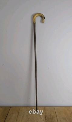 Antique Rams Horn Shepherds Crook Walking Stick Sheep Carved Handle 100cm (40)