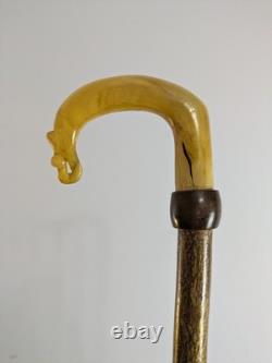 Antique Rams Horn Shepherds Crook Walking Stick Thistle Carved Handle 106cm