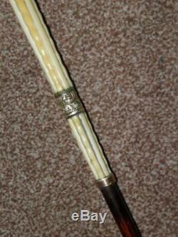 Antique Repousse Gold Plate Hand Carved Topped Walking Stick/Dress Cane 90cm