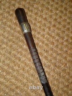 Antique Repousse Nickel Silver Ebony Hand Carved Ladies Walking Stick/Cane