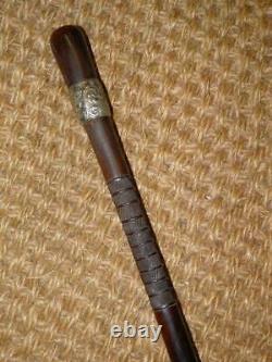 Antique Repousse Nickel Silver Ebony Hand Carved Ladies Walking Stick/Cane