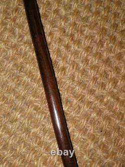 Antique Repousse Nickel Silver Ebony Hand Carved Ladies Walking Stick/Cane