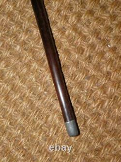 Antique Repousse Nickel Silver Ebony Hand Carved Ladies Walking Stick/Cane