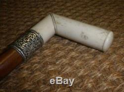 Antique Repousse Silver Bovine Bone Carved Walking/Dress Cane'JAC' 93cm